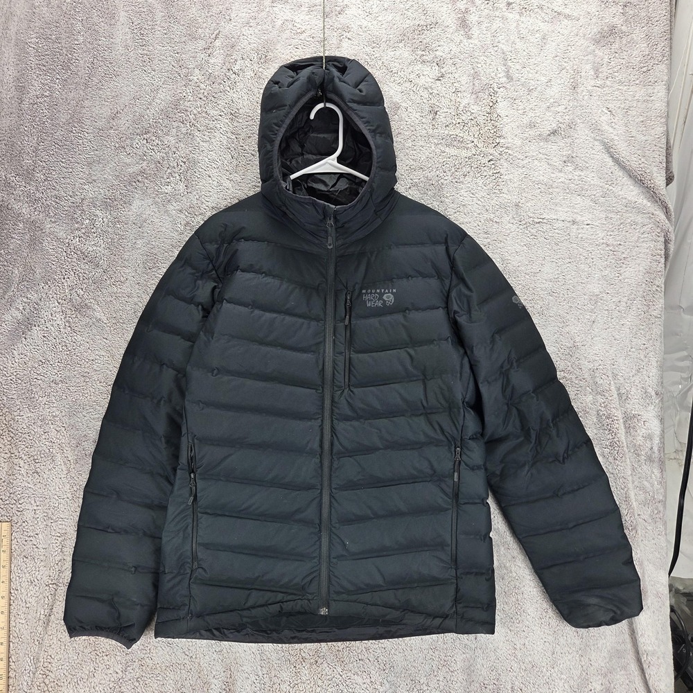 Mountain Hardwear Jacket Mens L Black Hooded Puffer Q Shield 750 Down